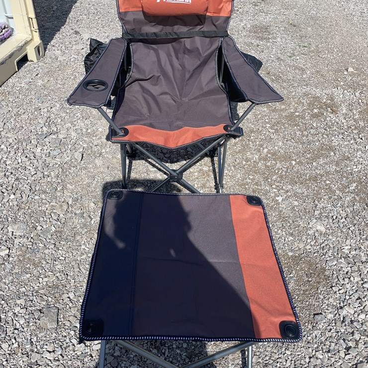 Collapsible camping chair. Orange-brown. Comes with foot stool and storage bag!