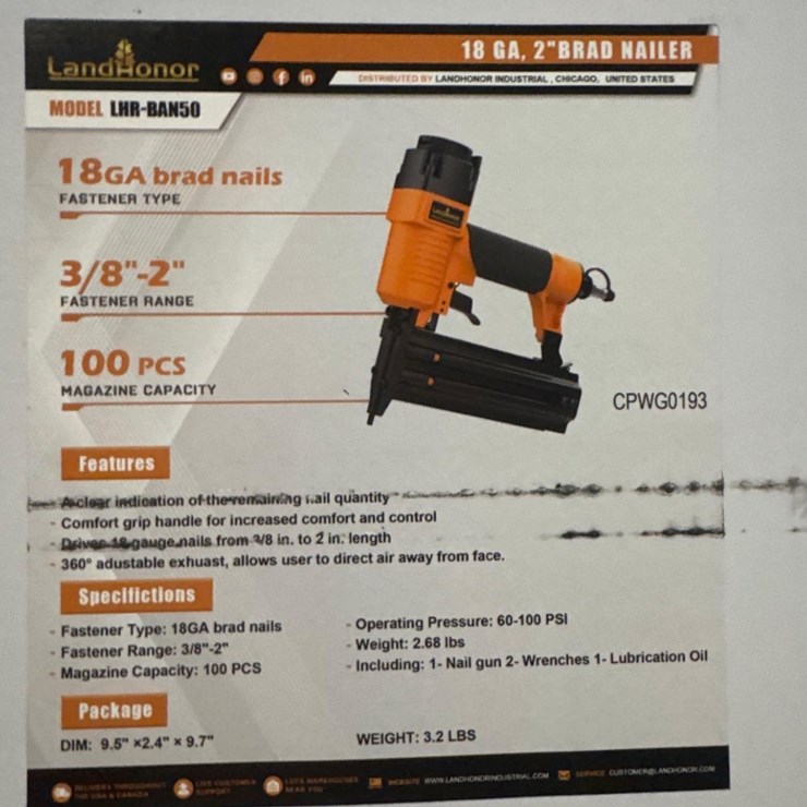 New LandHonor Co 18 GA/2in Brad Nailer Model LHR-BAN50