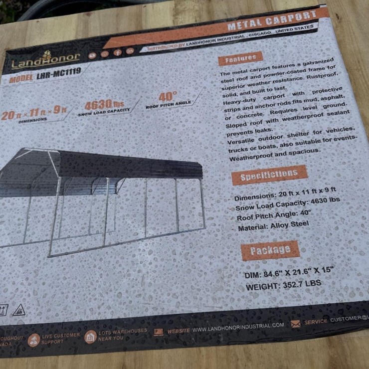 New LandHonor Co 20ft x 11ft x 9ft Metal Carport Model LHR-MCG1119