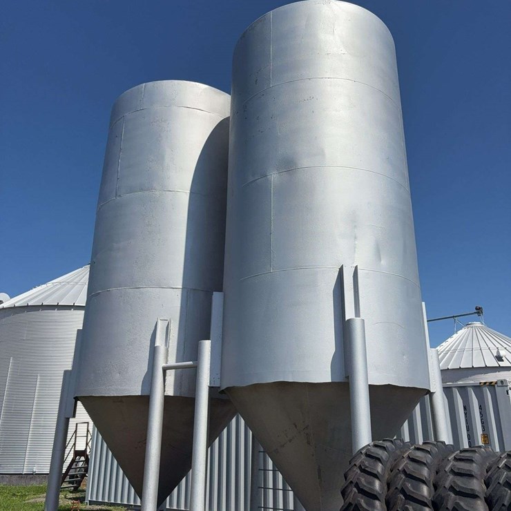 2 Large Steel Fertilizer or Storage Tanks, holds 40-50 ton a piece, around 100 ton between both, welded as one unit, buyer is responsible for removing and loading