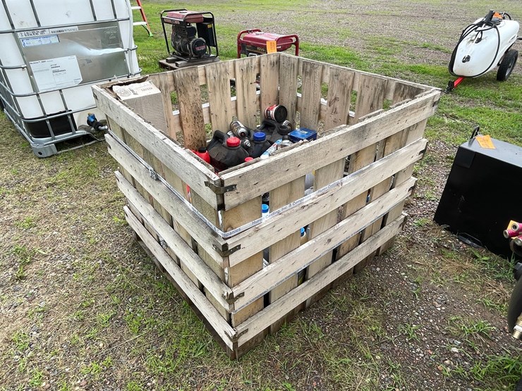 #4921-•-wooden-tote-with-assorted-automotive-fluids-image-2