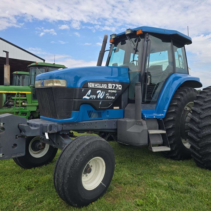 1996 New Holland 8770 Tractor, 2wd, 5,749 hours, New Batteries, 3pt, Small 1000pto and 540pto, 3 remotes, owned since 2011, have top link and quick hitch for it, Firestone 480R 42 Duals, been a planting tractor, s/n- D408976