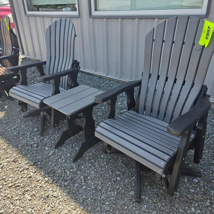 #5997 • Pair of Outdoor Fanback Gliders W/ Table