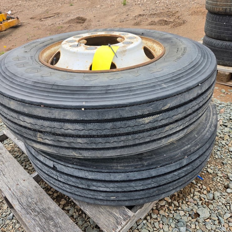 #6034 • (2) Firestone FS 507 Plus Radial 11R22.5 Tires W/Rims