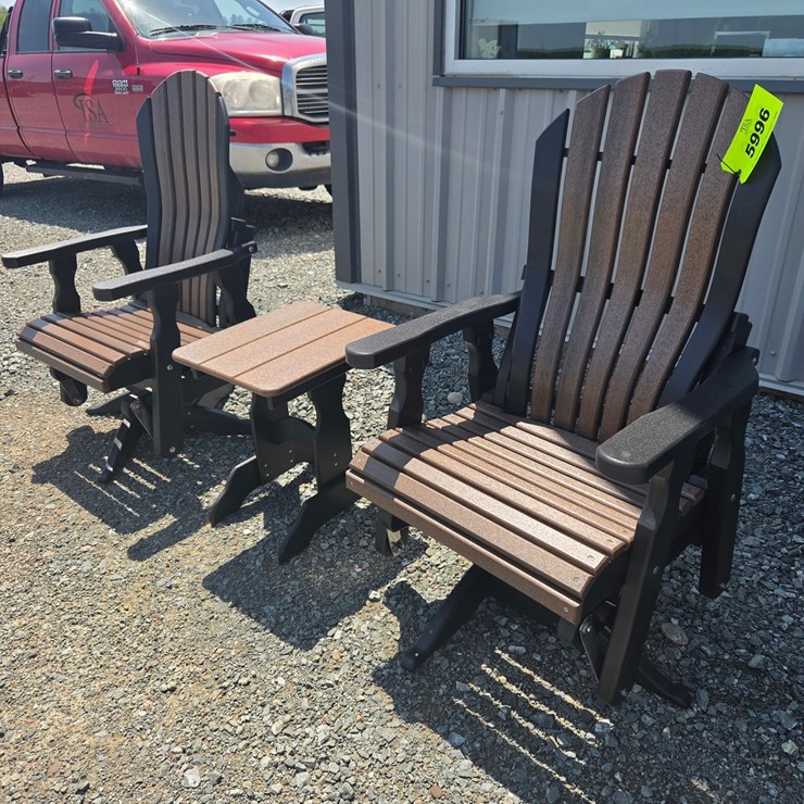 #5996 • Pair of Outdoor Fanback Gliders W/ Table