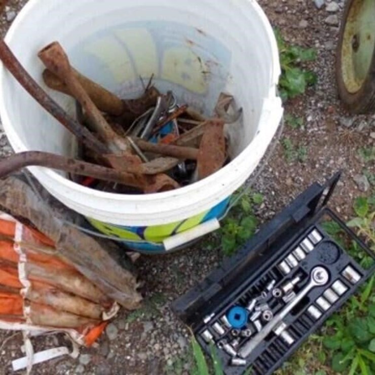Bucket Of Tire Tools, Wrenches, Socket Set