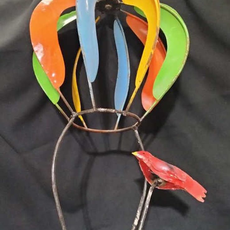 #29 • Metal Art - Hanging Hot Air Balloon w/ Cardinal