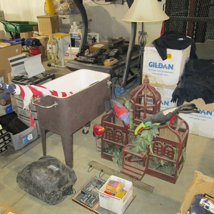 #45054 • Lot of Bird Cage, Air Mattress, Cooler, Etc INV#45054