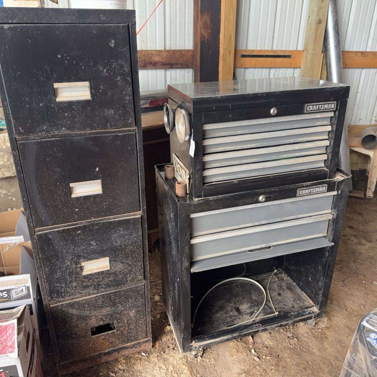 Craftsman Rolling Tool Chest with Assorted Hand Tools and Metal Filing Cabinet