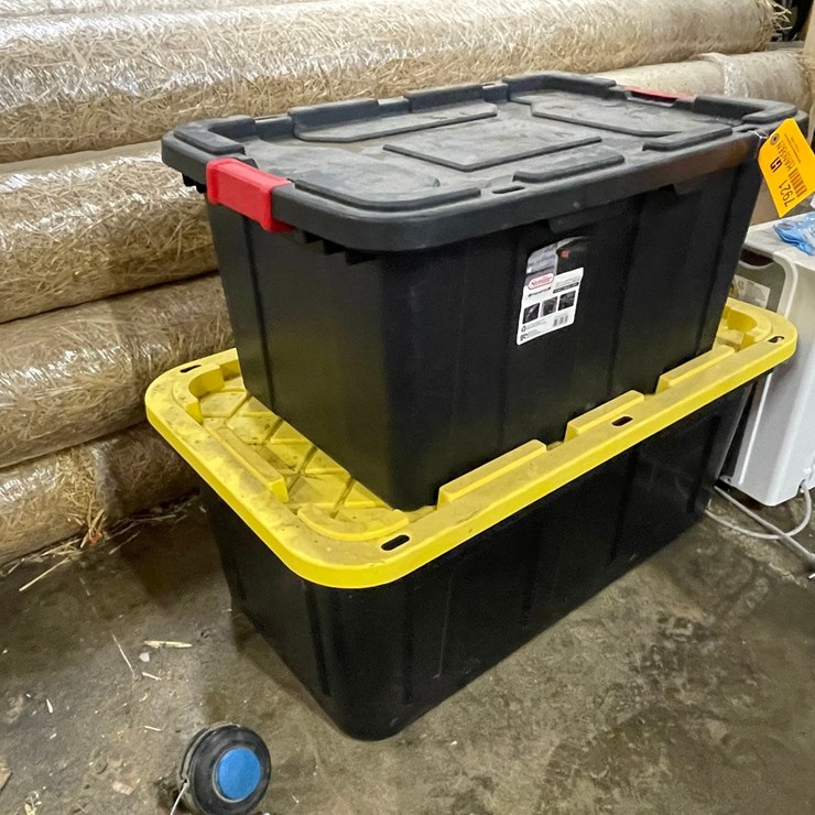 #7921 • (2) Storage Totes and Perfect Aire Dehumidifier