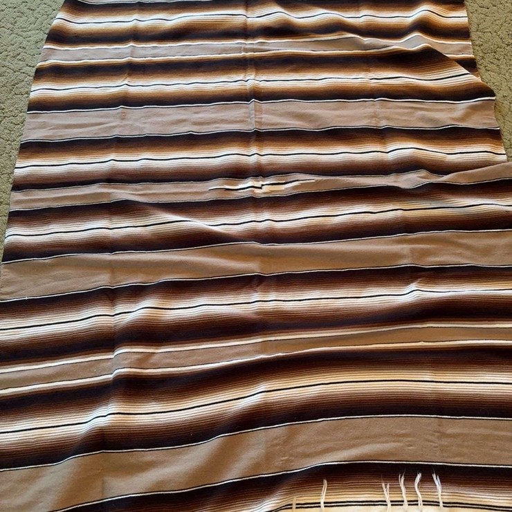 Striped Woven Textile Blanket with Fringed Edges