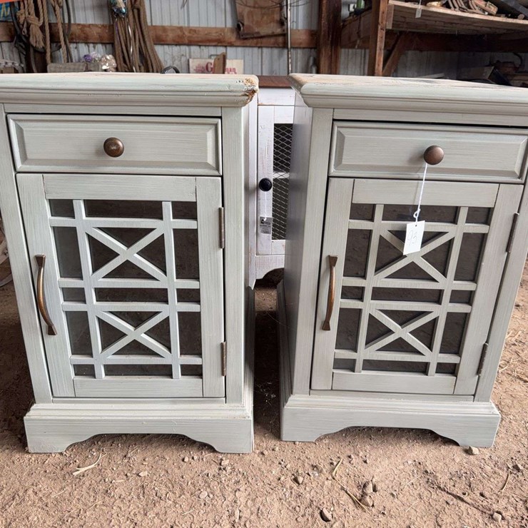 Pair of Gray Painted Wood Nightstands with Integrated Power Outlets