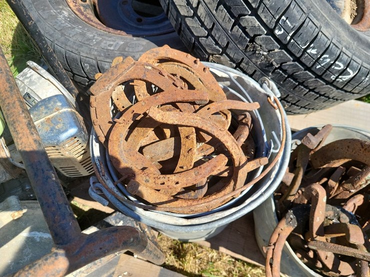 (2)-buckets-of-horse-shoes,-(2)-235/60r15-tires,-(1)-honda-wb20t-gas-motor-w/transfer-pump-image-6