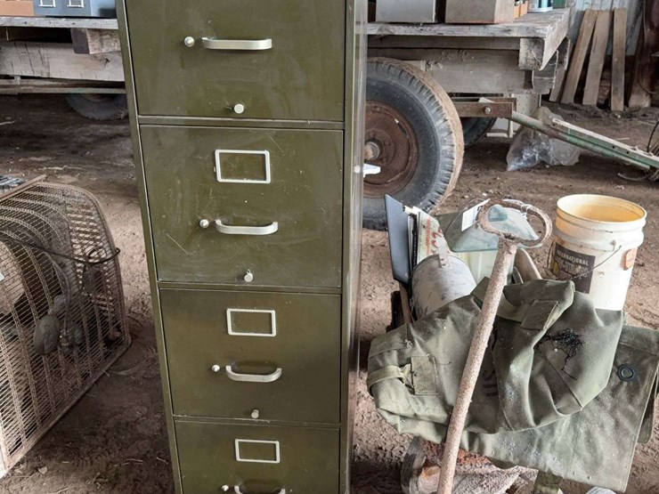 four-drawer-metal-filing-cabinet-and-metal-utility-wagon-with-assorted-items-image-2