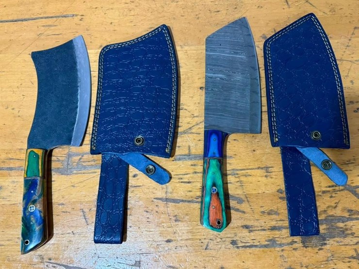qty-(2)-handmade-cleaver-style-fixed-blade-knives-w/-leather-sheaths-image-1