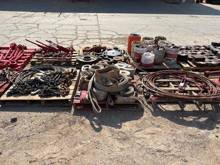 (3-pallets)-w/-3/4”-wire-rope,-heavy-duty-chains,-nylon-lift-straps,-&-sling-restraints-image-1
