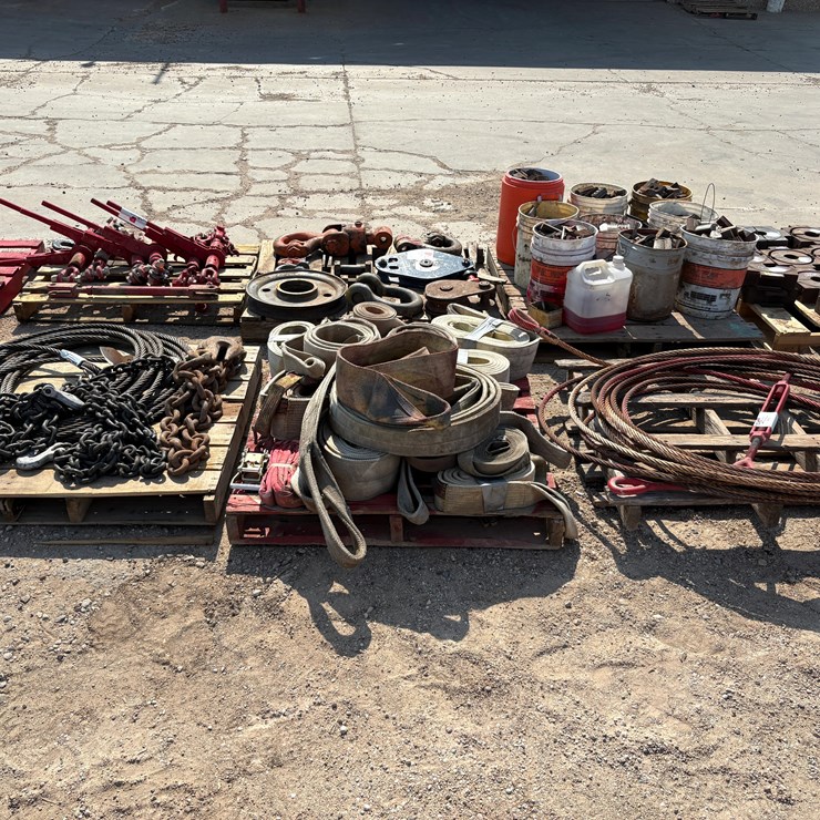 (3 pallets) w/ 3/4” wire rope, heavy duty chains, nylon lift straps, & sling restraints