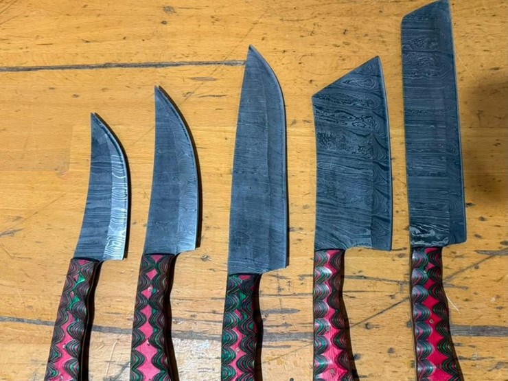 qty-(5)-handmade-kitchen-knife-set-damascus-style-blades-image-1