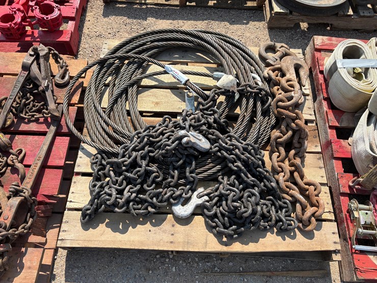 (3-pallets)-w/-3/4”-wire-rope,-heavy-duty-chains,-nylon-lift-straps,-&-sling-restraints-image-2