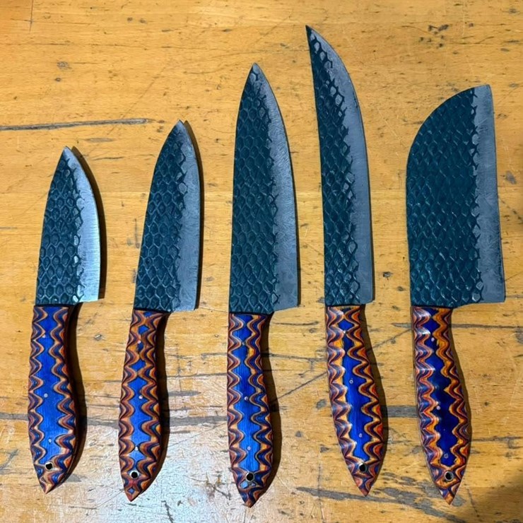QTY (5) Handmade Chef Knife Set Damascus-Style Kitchen Knives