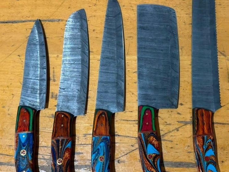 qty-(5)-handmade-chef-&-kitchen-knives-damascus-style-fixed-blade-set-image-1