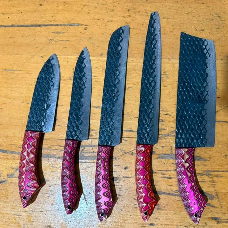 QTY (5) Handmade Chef & Cleaver Knives Assorted Forged Kitchen Knife Set