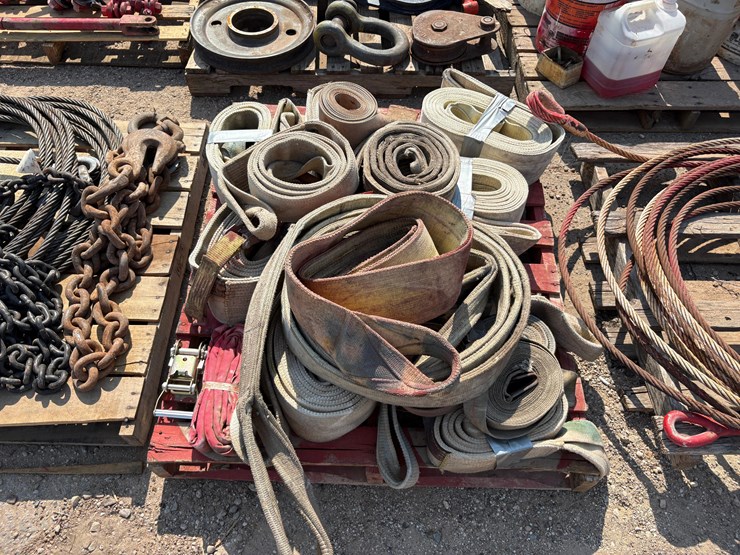 (3-pallets)-w/-3/4”-wire-rope,-heavy-duty-chains,-nylon-lift-straps,-&-sling-restraints-image-4