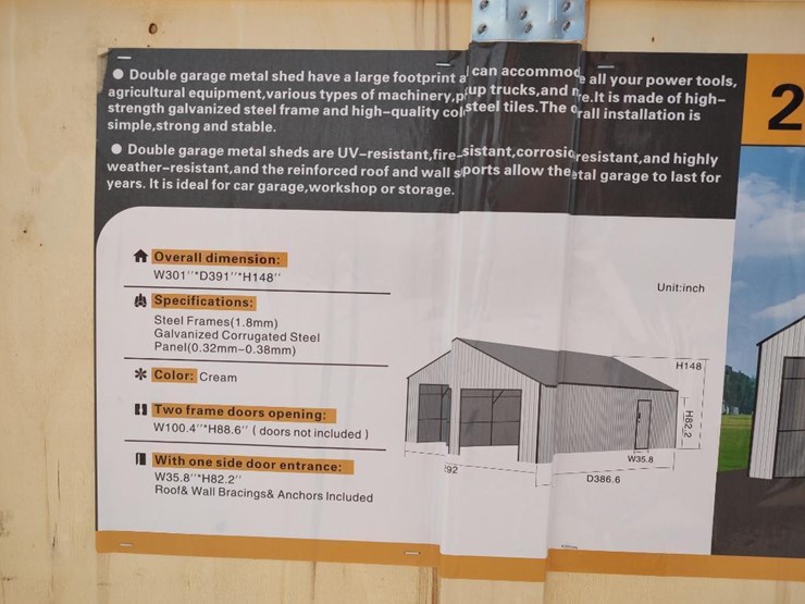 sd-lanch-gs2533-25ft-x-33ft-double-garage-metal-shed-image-2