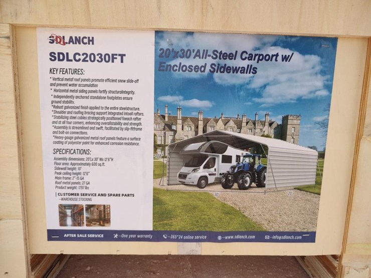 sd-lanch-sdlc2030ft-20ft-x-30ft-all-steel-carport-w/enclosed-sidewalls-image-1