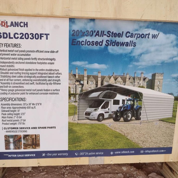 SD Lanch SDLC2030FT 20ft x 30ft All-Steel Carport w/Enclosed Sidewalls