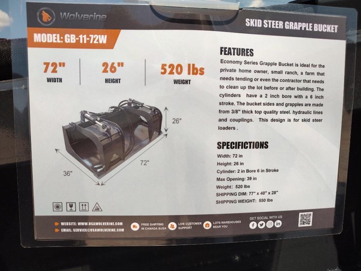 wolverine-gb-11-72w-72"-skid-steer-grapple-bucket-image-1