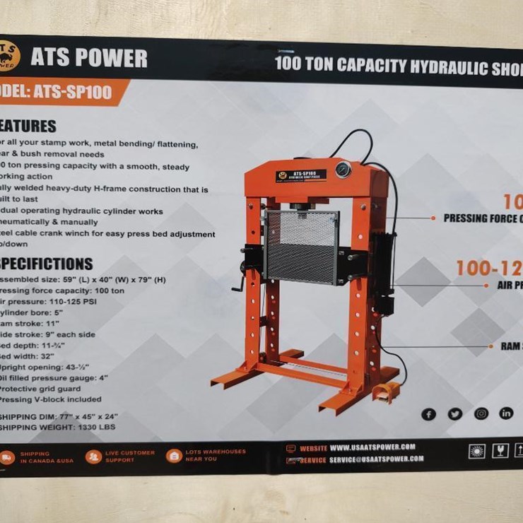 ATS Power ATS-SP100 100 Ton Hydraulic Shop Press