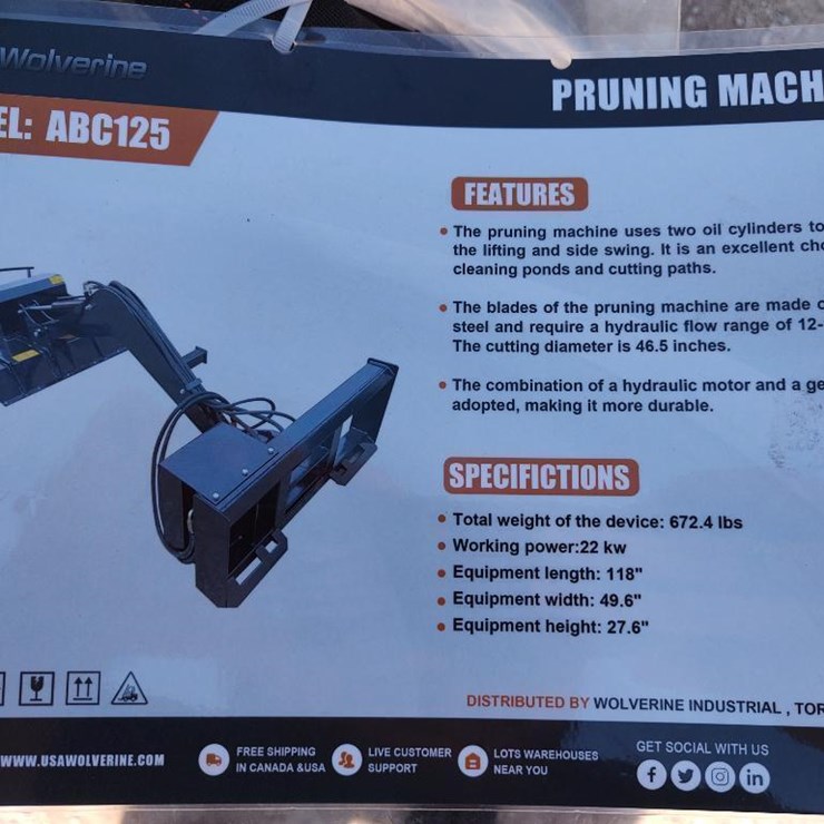 Wolverine ABC125 Swing Arm Skid Steer Brush Cutter