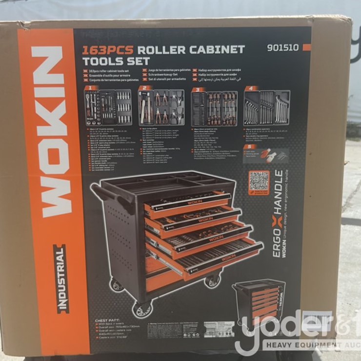 Unused Wokin 163 Piece Tool Kit, 6 Drawer Roll Around Tool Center