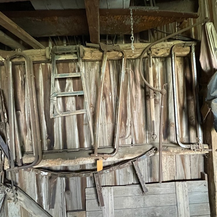 #2320 • Wall Section Of Vintage Farm Tools