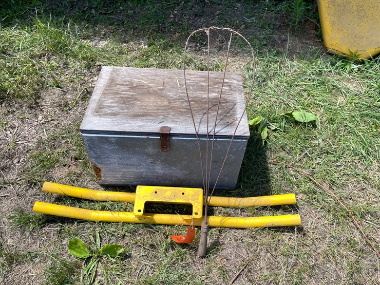 #3323-•-cub-cadet-lawn-tractor-brush-guard,-rug-beater,-and-metal-storage-box-image-1