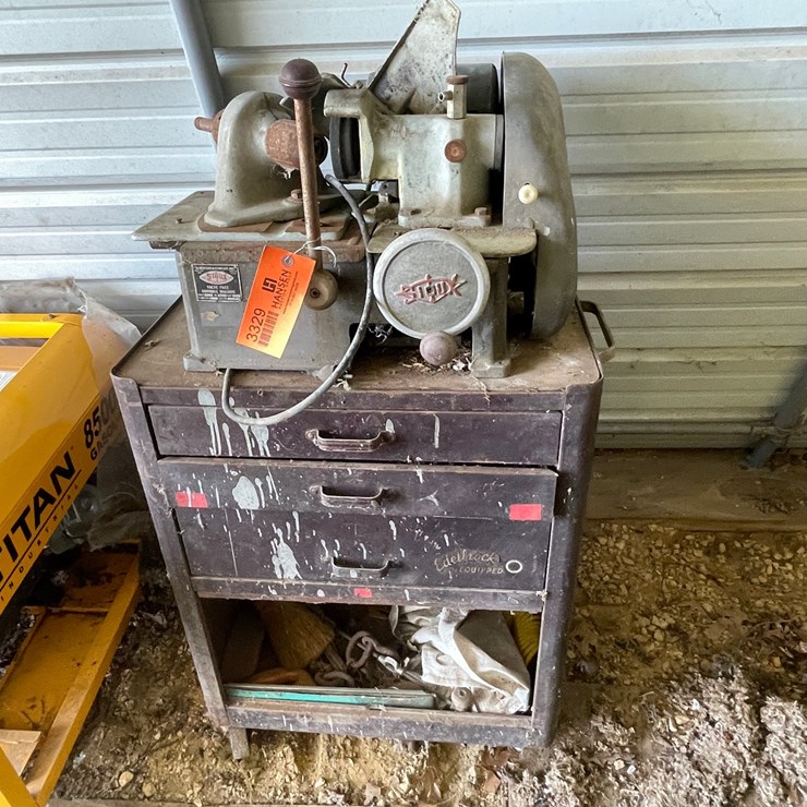 #3329 • Stoux Valve Face Grinding Machine and Rolling Metal Tool Box