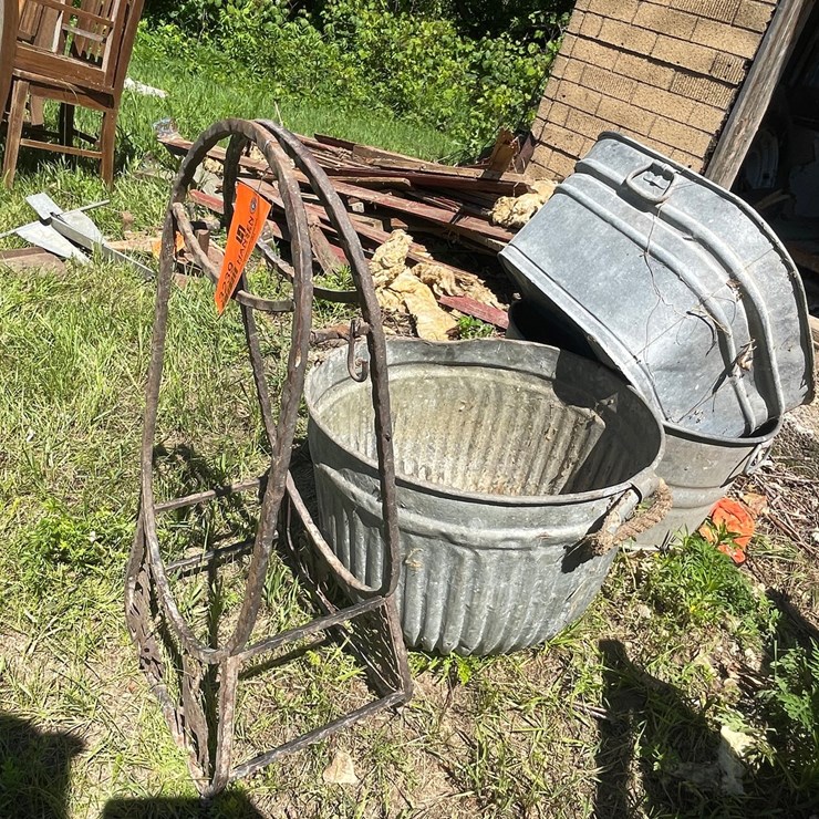 #3239 • Galvanized Washtubs and Firewood Holder