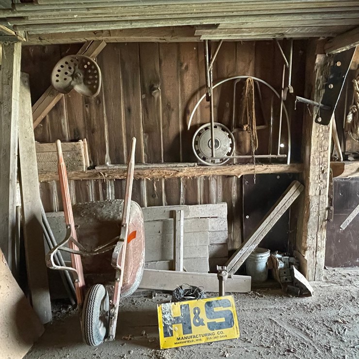 #2321 • Wheelbarrow, Barb Wire, Tractor Seat, and More