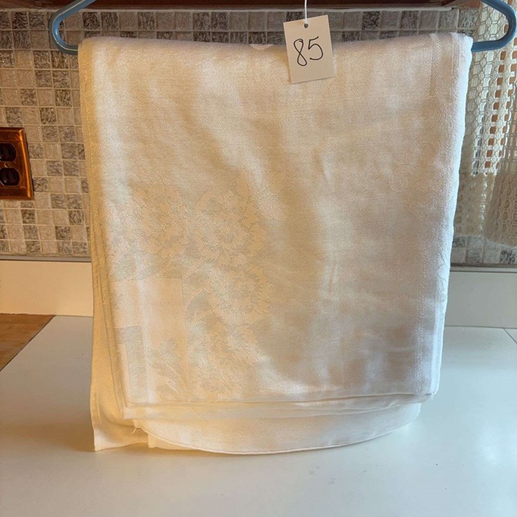 White Damask Tablecloth with Floral Pattern