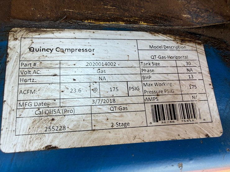 4.6’-x-4.6’-quincy-mod-g213h30hcb-compressor-skidded-w/-(1)-bbl-of-certified-grease-image-6
