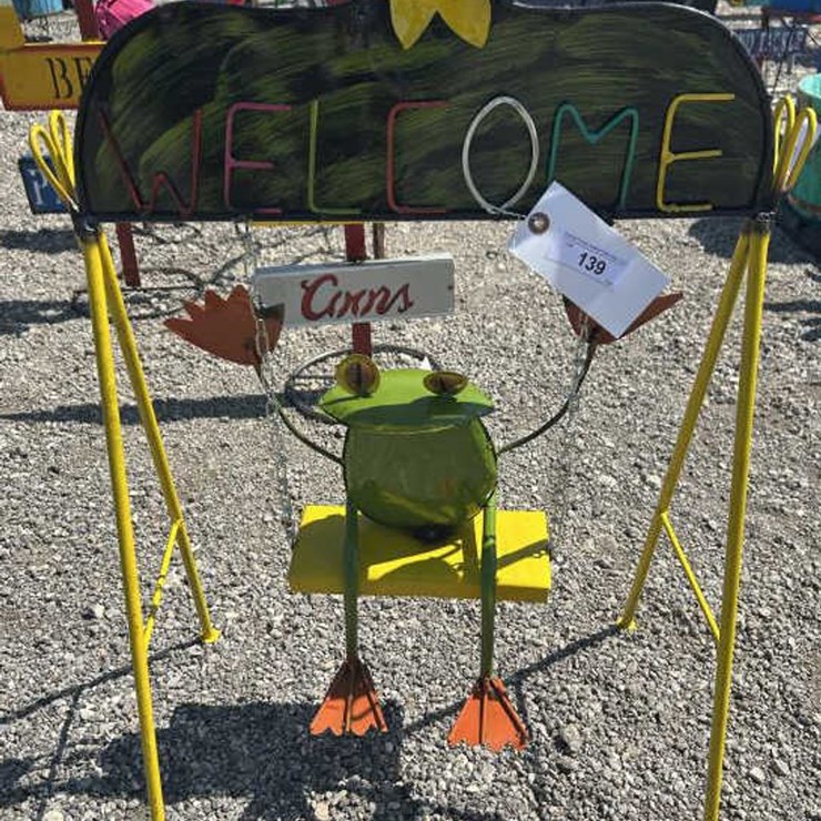 #139 • Metal Art - Welcome Sign w/ Frog on Swing