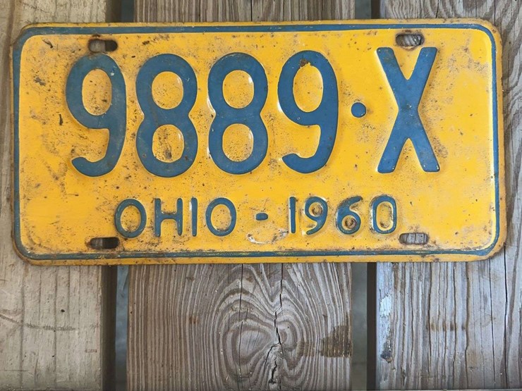 1960-ohio-license-plate-number-9889-x-yellow-blue-image-1