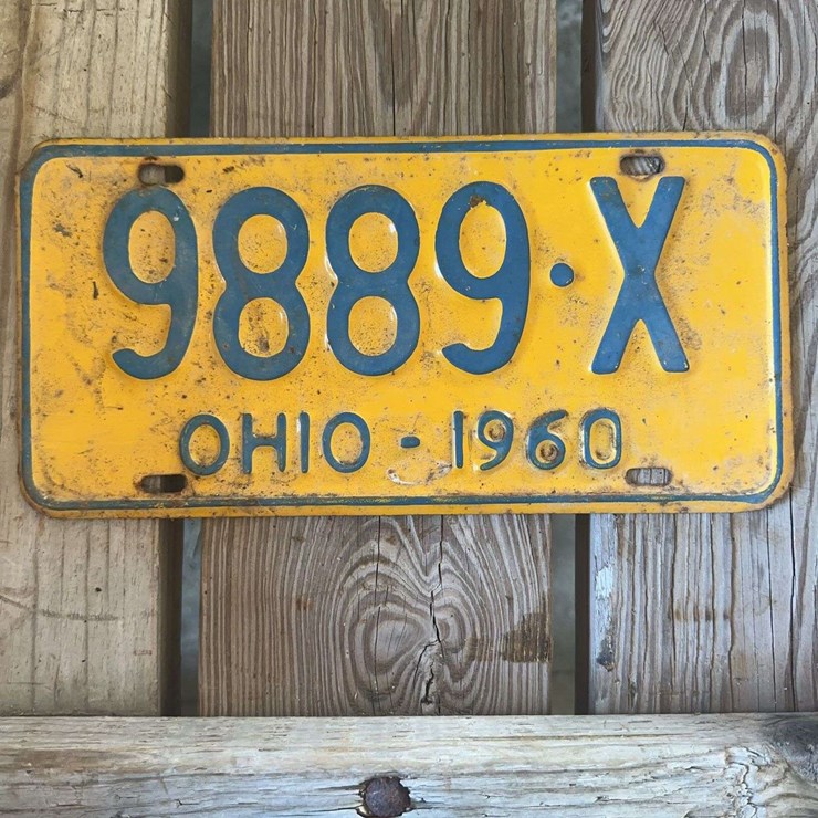 1960 Ohio License Plate Number 9889-X Yellow Blue