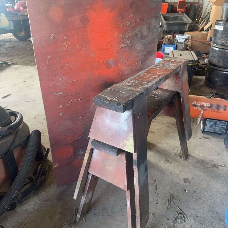 Industrial Style Wooden Workshop Sawhorses and Plywood Board