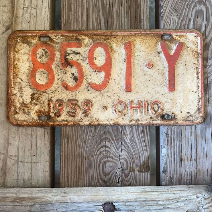 1959 Ohio License Plate Red on White