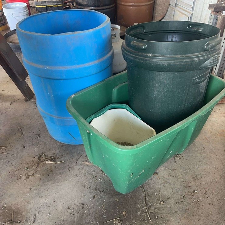 Assorted Utility Storage Bins Including Rubbermaid Container And Libman Bucket