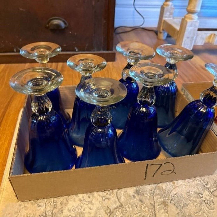 (8) Blue Stemware Glasses