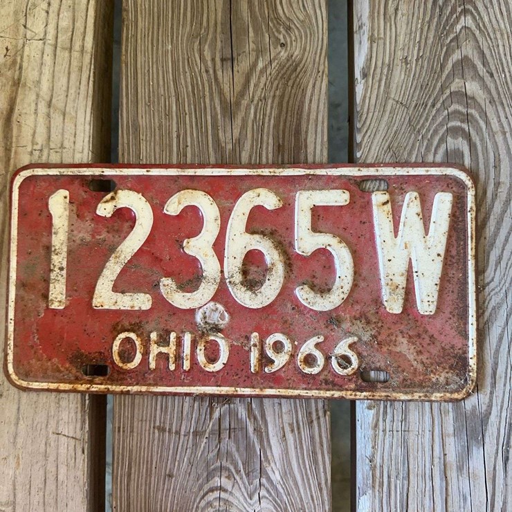 1966 Ohio License Plate Red White 12365W