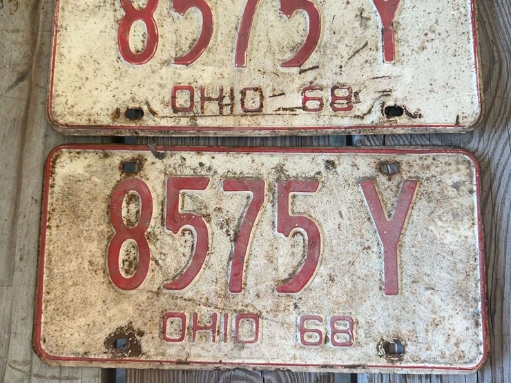 1968-ohio-license-plates-matching-pair-red-white-image-1